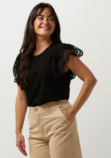 SUMMUM T-shirt JERSEY TOP TEE WITH LACE en noir - large