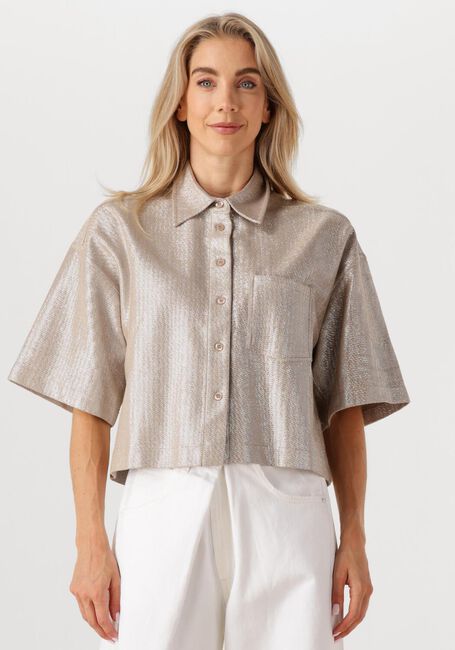 Zilveren ALIX THE LABEL  LADIES WOVEN FOIL CROPPED BLOUSE - large