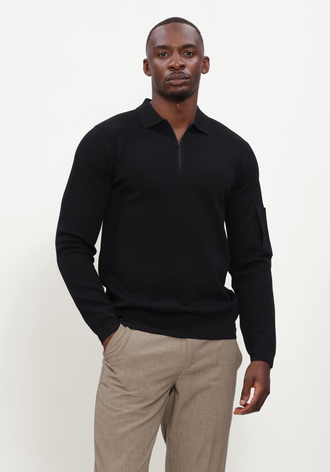 Zwarte GENTI Trui POLO ZIP LS - large