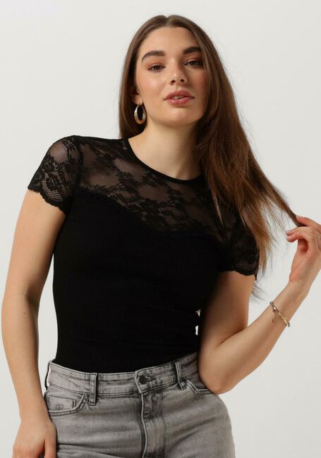 ROSEMUNDE Haut BEATHA SILK T-SHIRT W/ LACE en noir - large