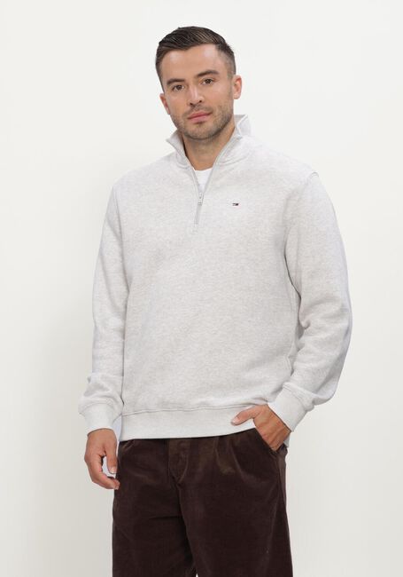 Lichtgrijze TOMMY JEANS Sweater TJM REG FLEECE 1/4ZIP MOCK NECK - large