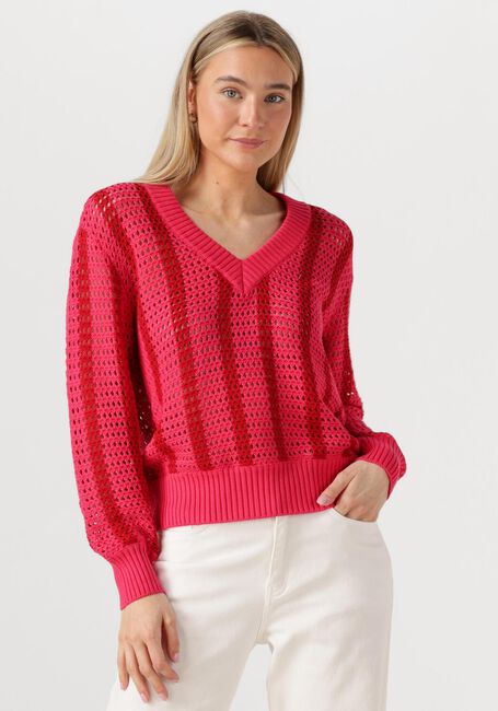 Rode COLOURFUL REBEL Trui LIZZA CROCHET STRIPE V-NECK SWEATER - large