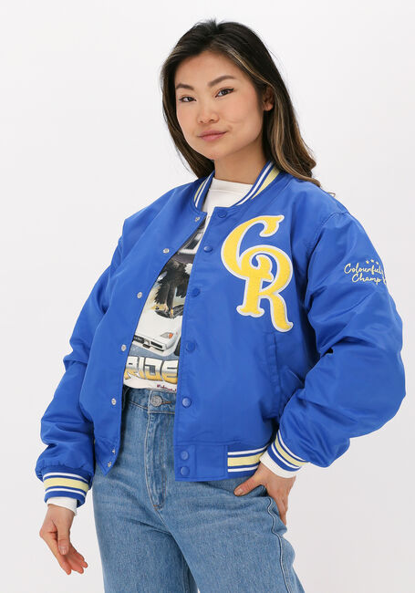 COLOURFUL REBEL Jack FELICIA PATCH SATIN BOMBER JACKET en bleu - large