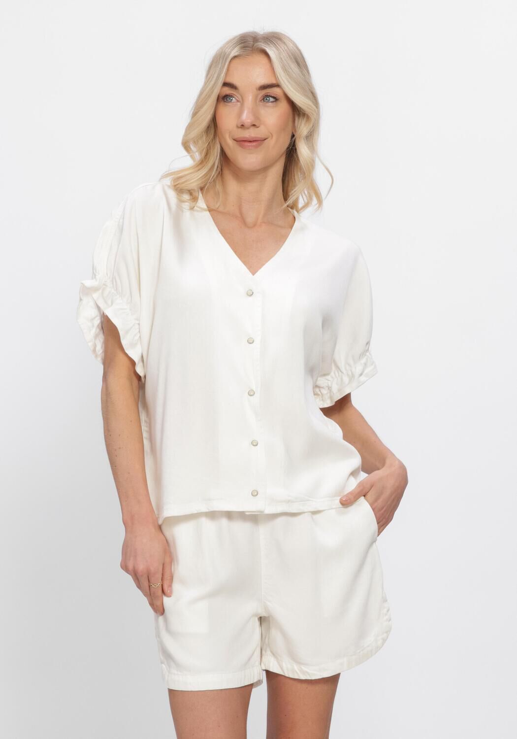 OBJECT OBJFRAME 2/4 V-NECK RE TOP Hauts & T-shirts en blanc - large