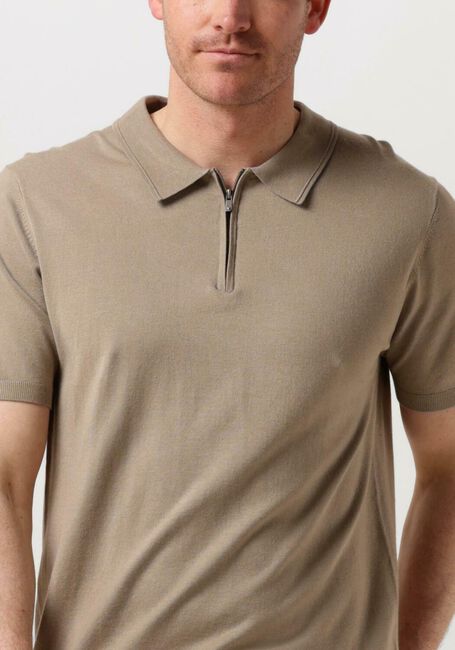 PURE PATH Polo KNITTED SHOTSLEEVE POLO HALF ZIP WITH CHEST EMBROIDERY en taupe - large