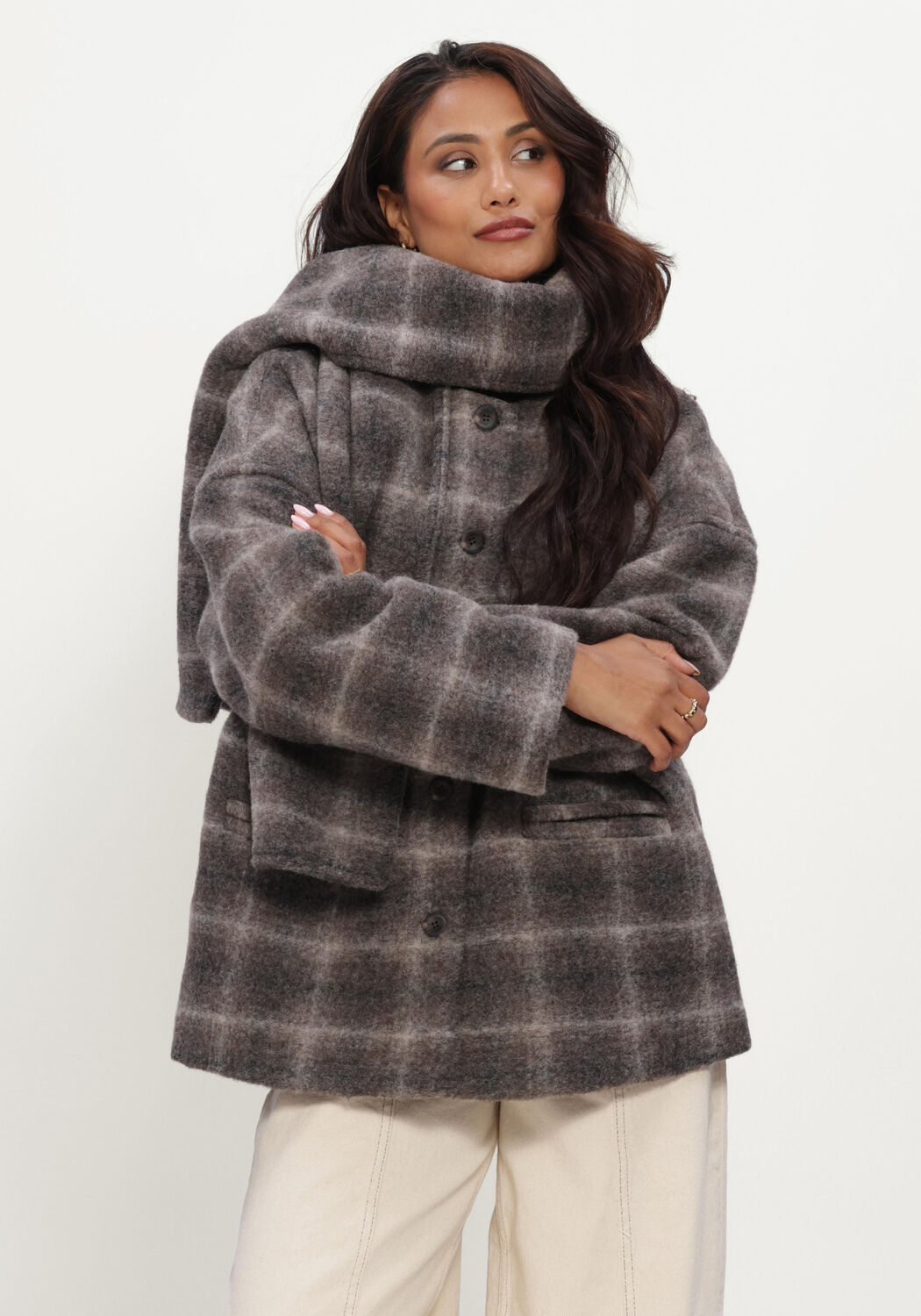 OBJECT Manteau OBJMAISE L/S LO SCARF JACKET NOOS Gris fonc&eacute; - large