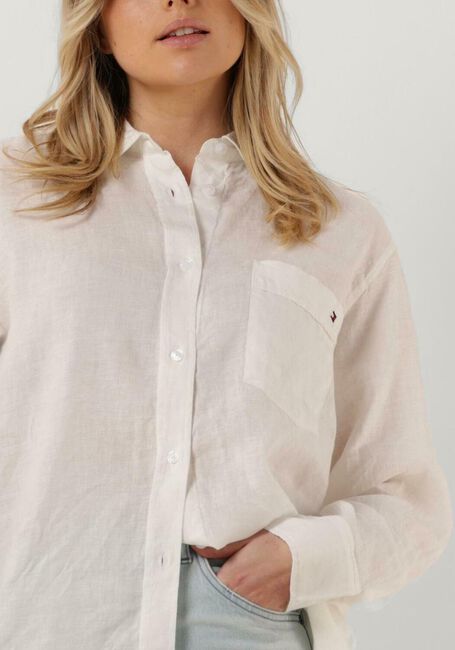 Witte TOMMY HILFIGER  LINEN OVERSIZED SHIRT LS - large