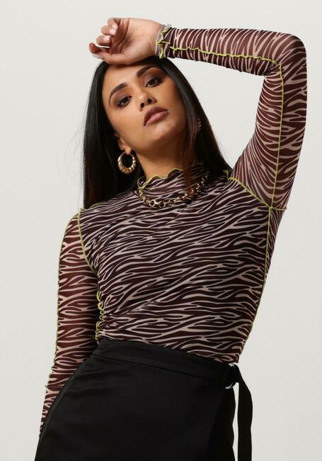 COLOURFUL REBEL Haut NEYO ZEBRA OVERKLOCK MESH TURTLENECK TOP en marron - large