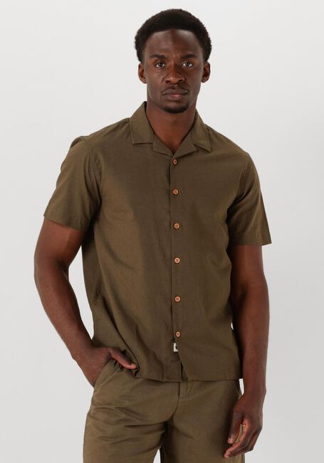 Khaki ANERKJENDT Overhemden AKLEO SSS COT/LINEN SHIRT - large