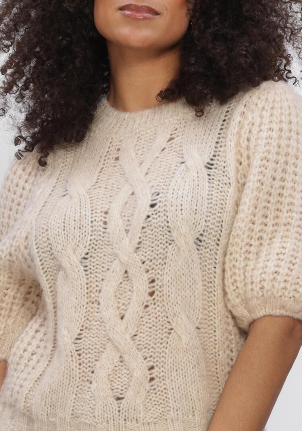 SUMMUM Pull PUFF SLEEVE SWEATER COZY CABLE KNIT en beige - large