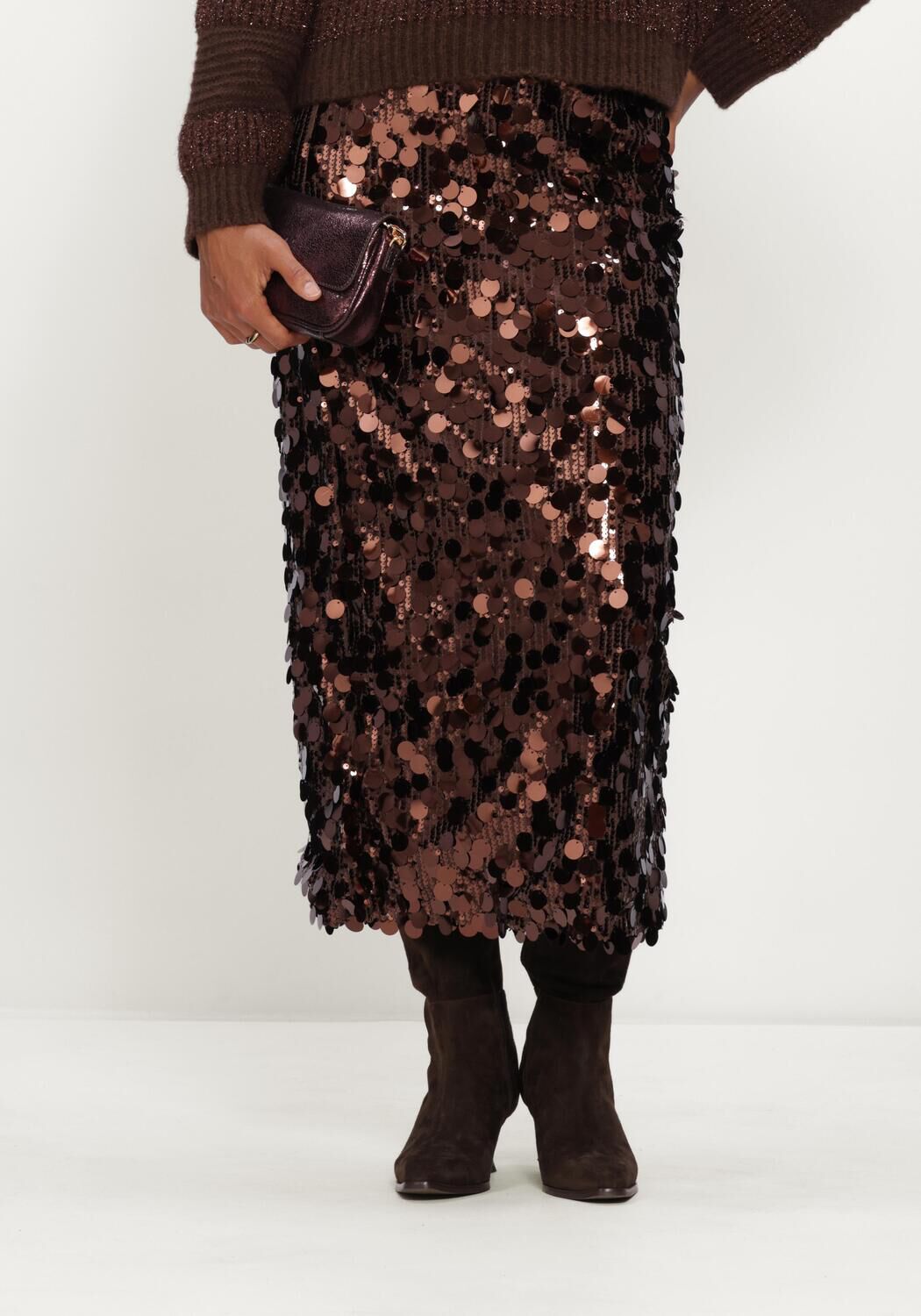 POM AMSTERDAM Jupe maxi LINA CHOCOLATE BROWN en marron - large