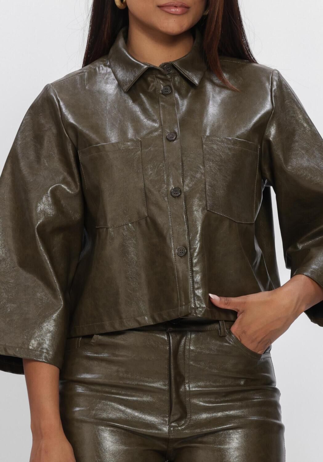NUKUS Veste en cuir MARA JACKET PU Olive - large