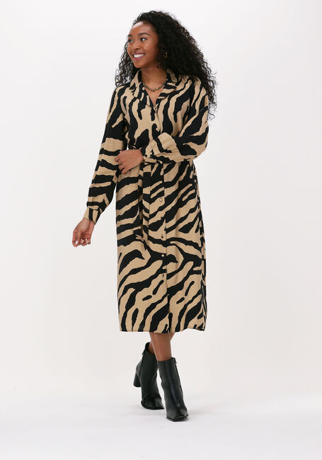 Beige OBJECT Midi jurk FIE L/S SHIRT DRESS - large