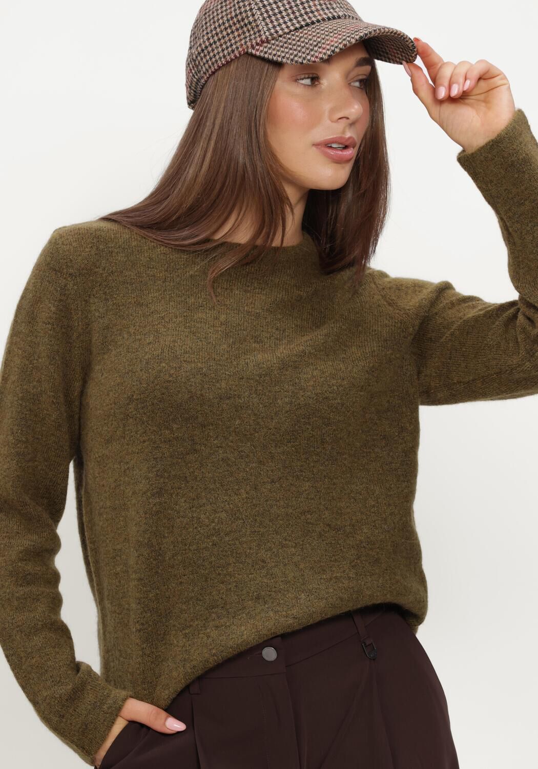Olijf SELECTED WOMEN Trui SLWLULU NEW LS KNIT O-NECK - large