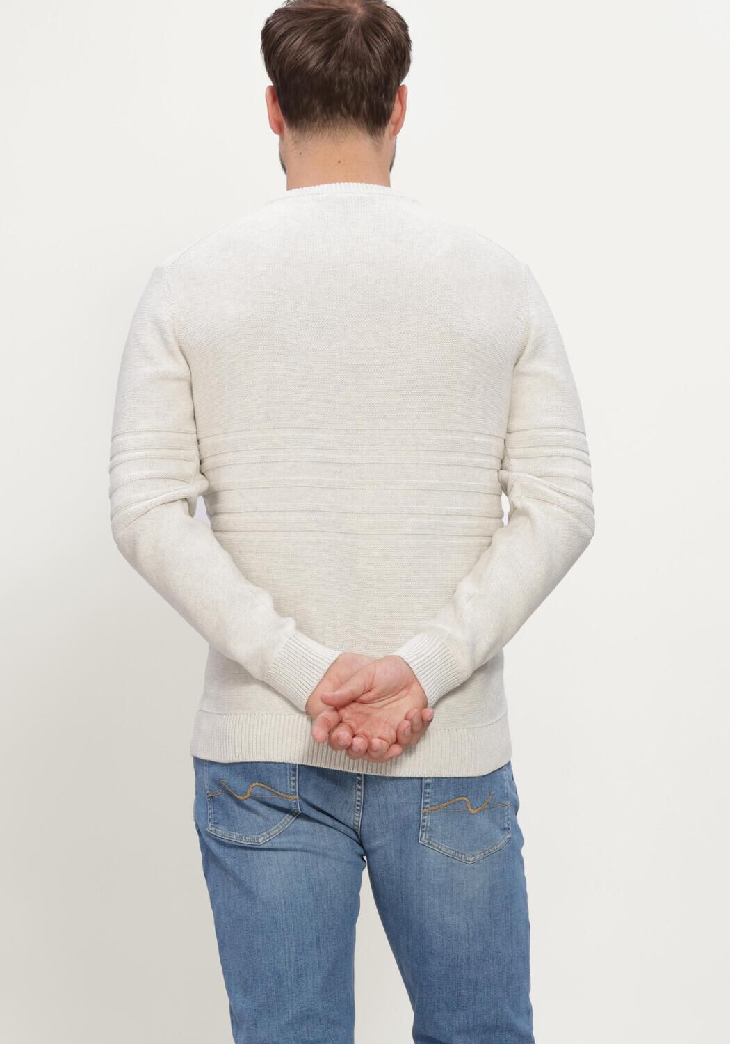 Ecru GENTILUOMO Trui ROUND NECK LS - large