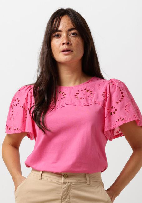 SUMMUM T-shirt TOP JERSEY AND BRODERIE MIX en rose - large