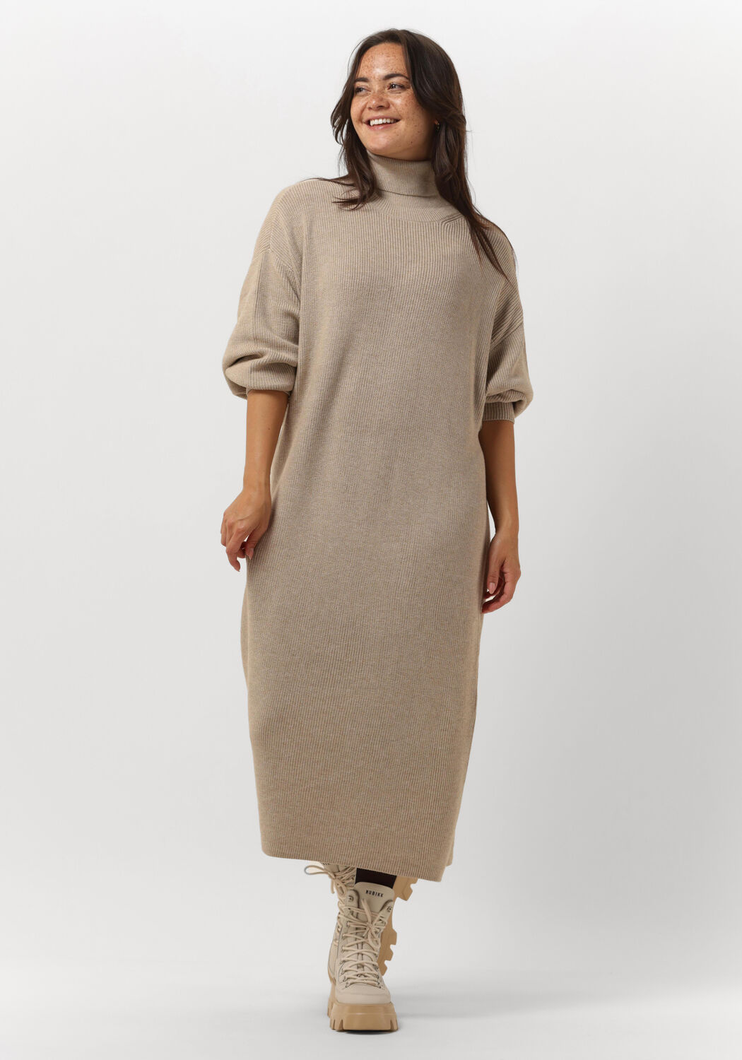 Beige rib jurk best sale