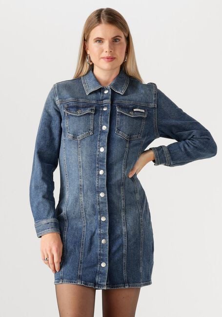 Blauwe CALVIN KLEIN Mini jurk LS DENIM MINI DRESS - large