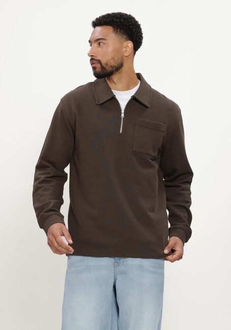 Bruine SELECTED MEN Trui SLMSCOTT LS HALF ZIP SWEAT - large
