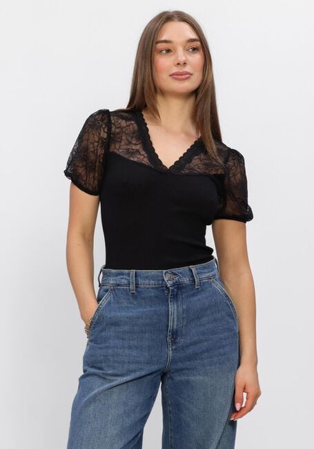 Zwarte ROSEMUNDE T-shirt BEATHA FULL LACE V-NECK T-SHIRT - large