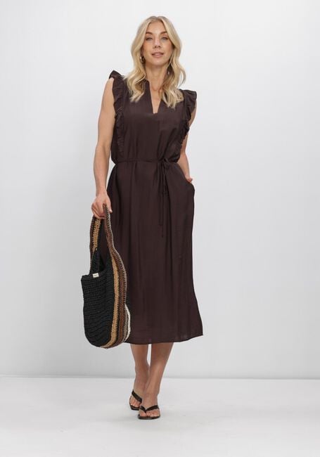 Bruine CO'COUTURE Midi jurk HERACC FRILL SS V-DRESS - large