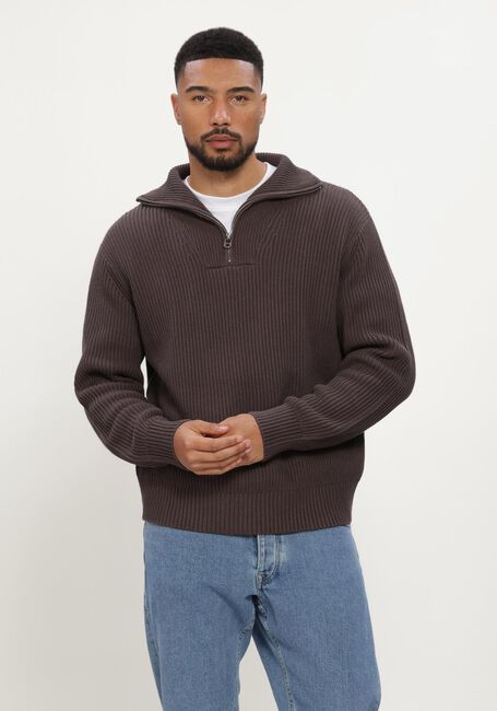 SELECTED MEN Pull SLMDRY LS KNIT HALF ZIP en marron - large