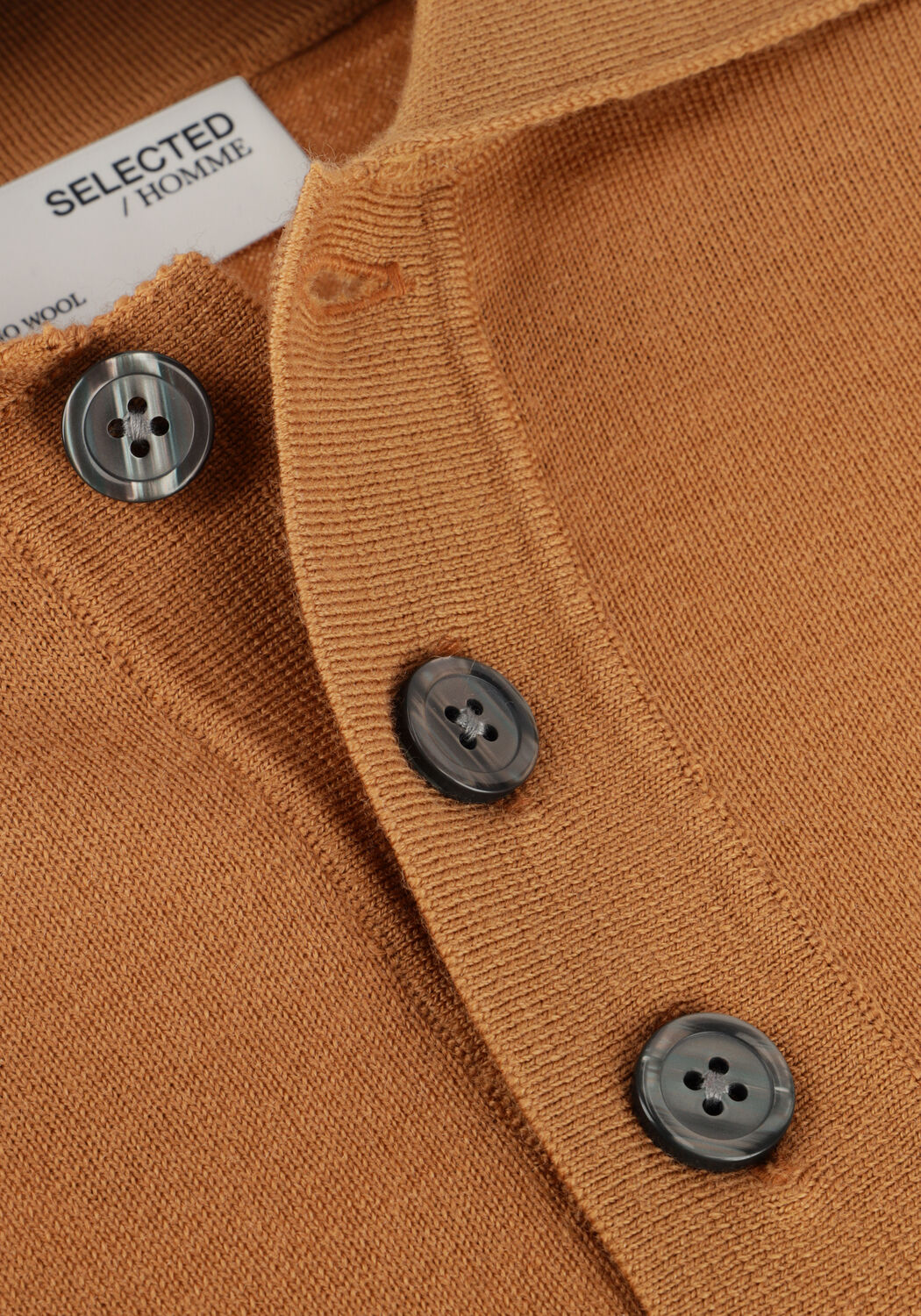 SELECTED MEN Pull SLHTRAY LS KNIT MERINO POLO en camel - large
