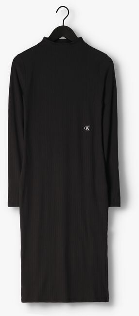 CALVIN KLEIN Robe midi SHINY RIB HIGH NECK DRESS en noir - large