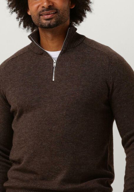 SELECTED HOMME Pull SLHREG DAN WOOL-MIX ZIP HIGH NECK OW en marron - large
