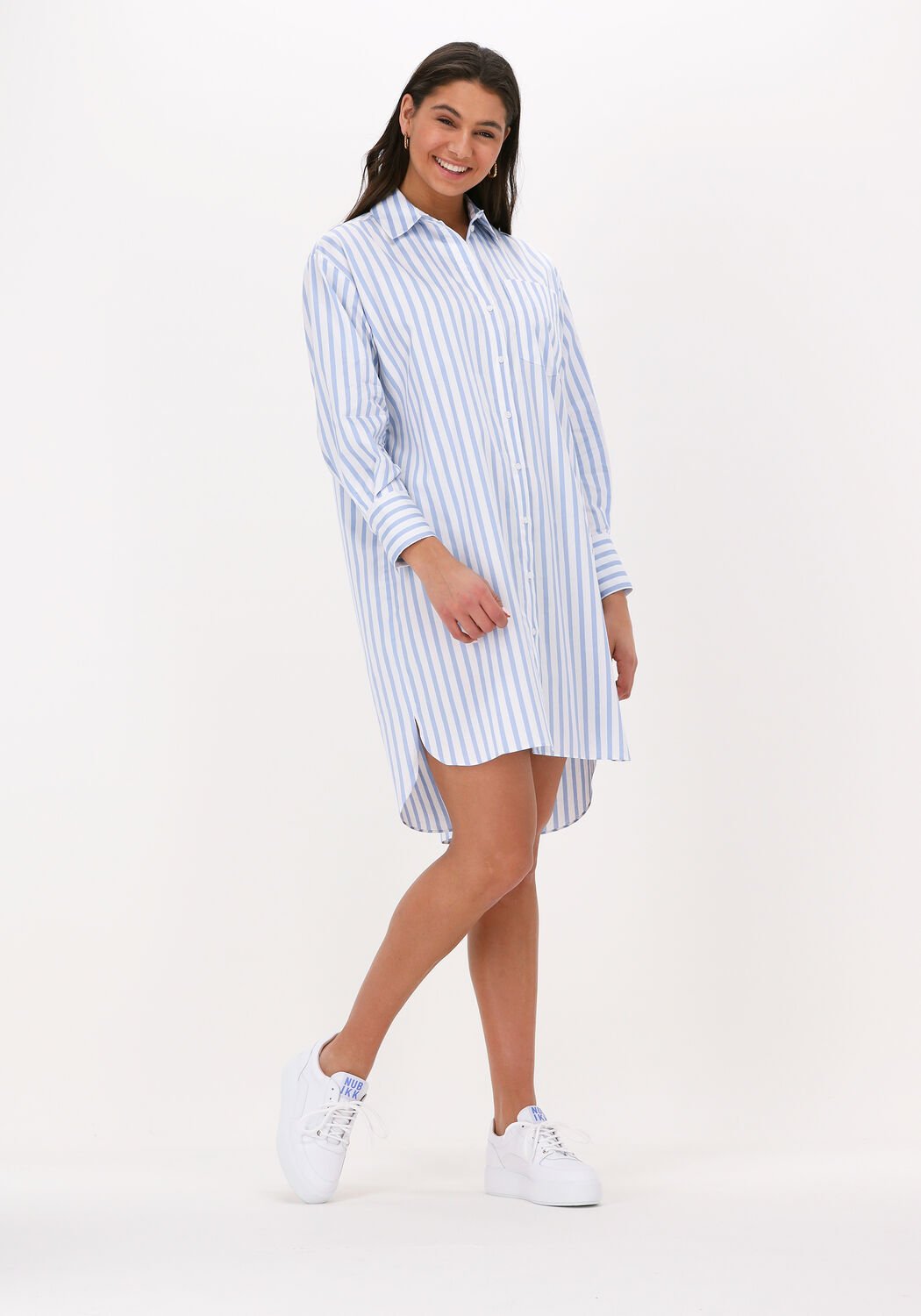 Blauwe SELECTED FEMME Mini jurk SLFDORA LS STRIPPED LONG SHIRT Omoda