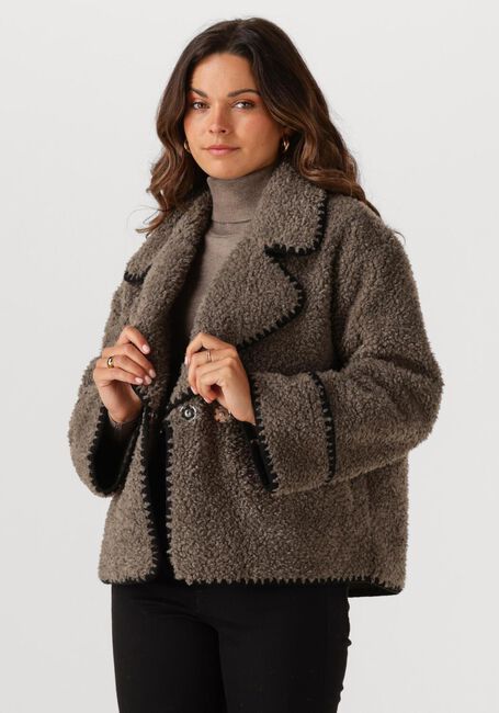 OBJECT Manteau Teddy OBJSHIREN JACKET en taupe - large