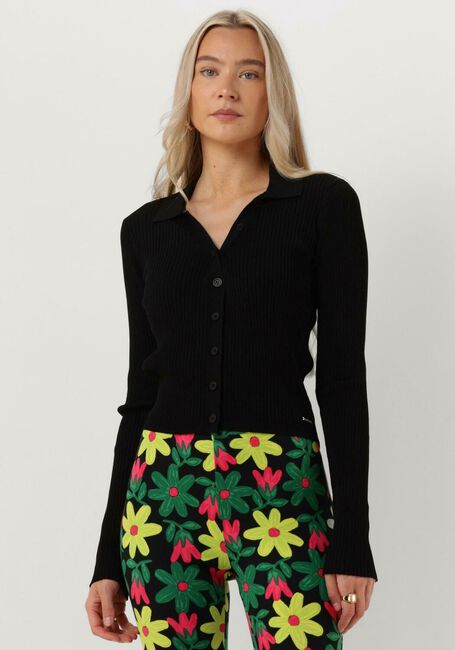 COLOURFUL REBEL  NORI FINE KNIT CROPPED LONGSLEEVE POLO en noir - large