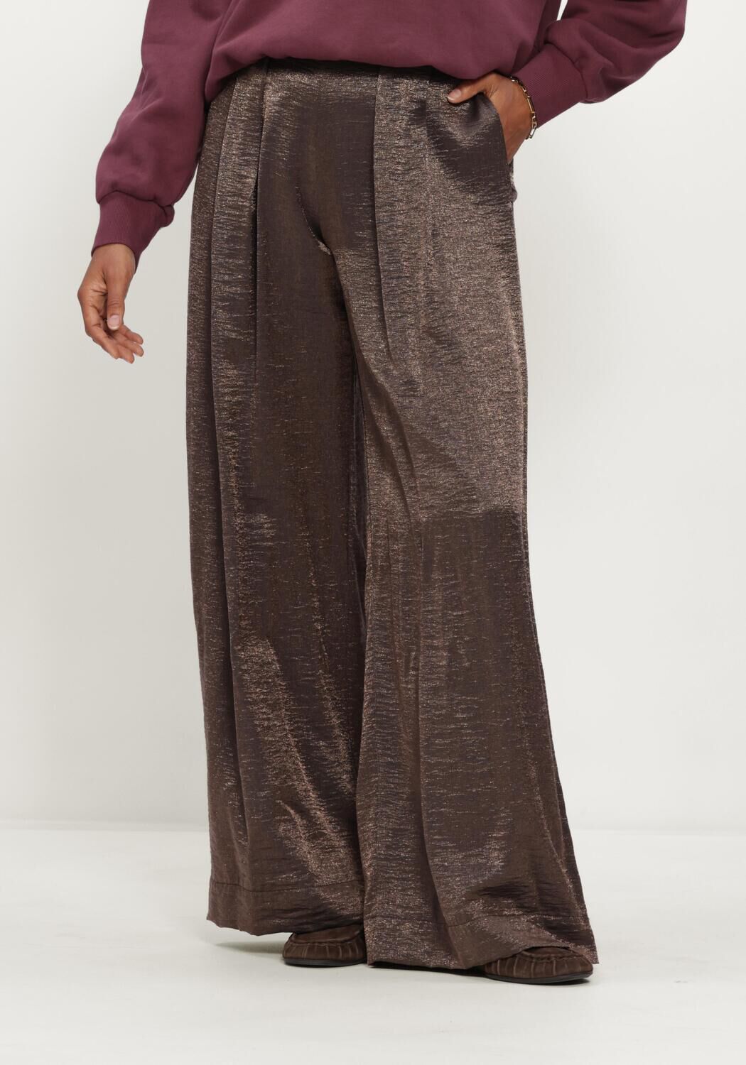BY-BAR Pantalon large LODI METALLIC PANTS en marron