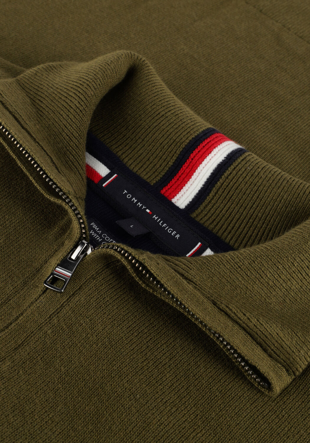 TOMMY HILFIGER Pull PIMA ORG CTN CASHMERE ZIP MOCK Vert fonce Omoda