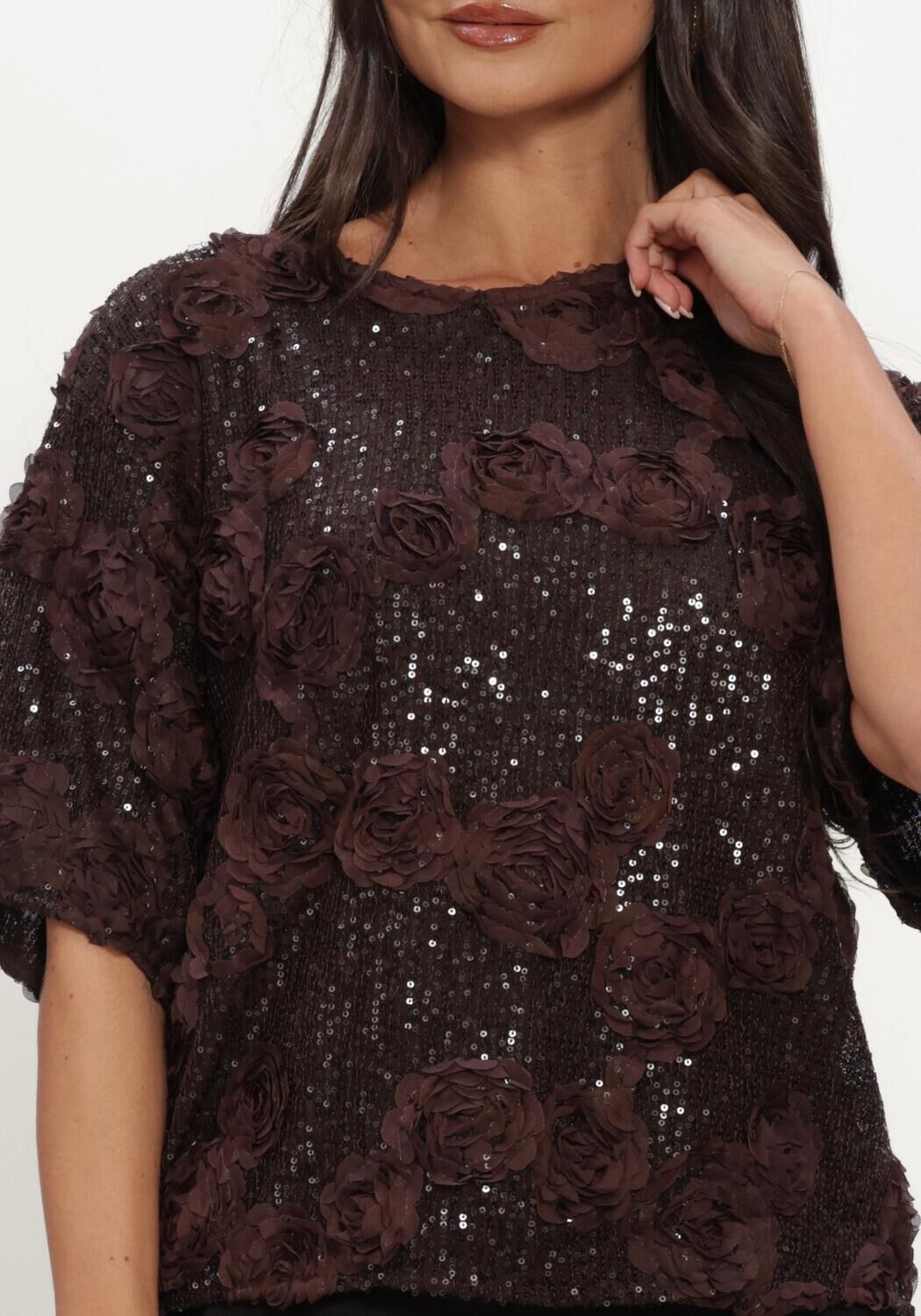 Y.A.S. Haut YASELYSIA 3/4 SEQUIN TOP en marron - large