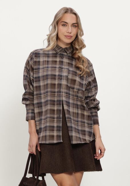 Taupe NEO NOIR  DALMA FLANNEL CHECK SHIRT - large