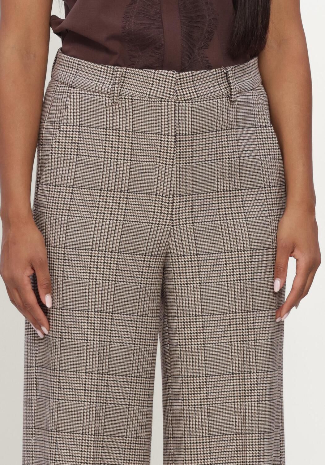 CAMBIO Pantalon large ALEXIS WOVEN CLASSICAL GLENCHECK WOOL SUBSTITUTE en beige - large