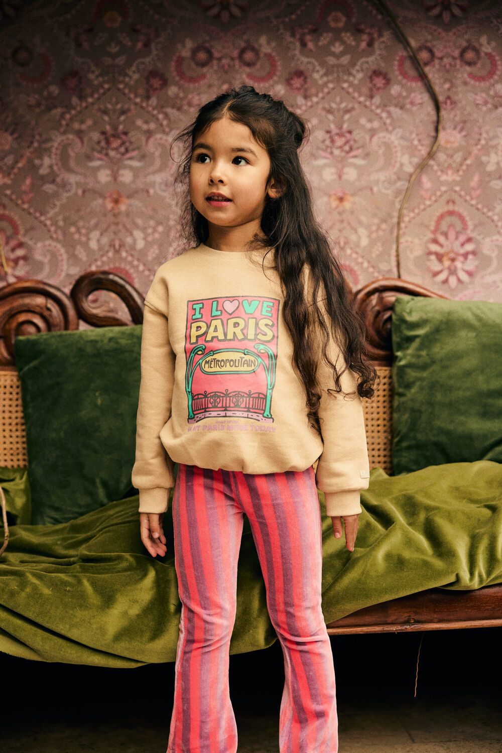 DAILY7 Pantalon &eacute;vas&eacute; FLARED LEGGING SMALL STRIPE Fuchsia - large