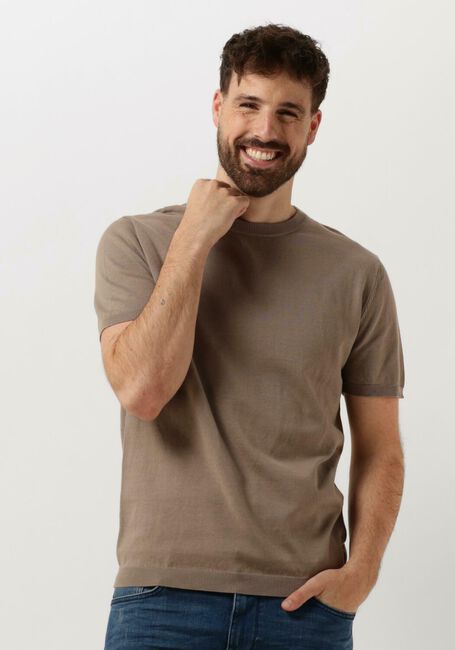 PURE PATH T-shirt KNITTED SHORTSLEEVE WITH CHEST PRINT en taupe - large