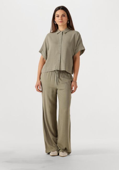 Khaki SELECTED WOMEN Wijde broek SLFVIVA-GULIA HW LONG LINEN PANT NOOS - large