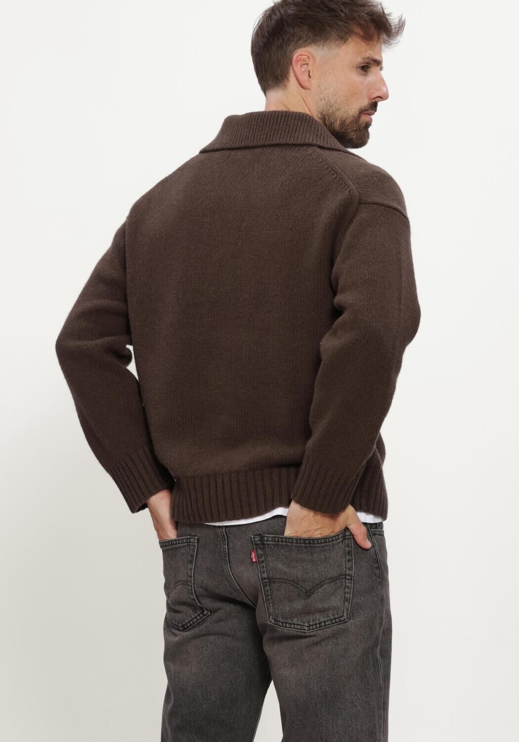SELECTED MEN Polo SLMCODY LS KNIT POLO COLLAR en marron - large
