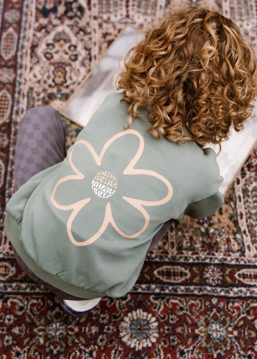 Groene DAILY7 Sweater OVERSIZED SWEATER BIG FLOWER - large