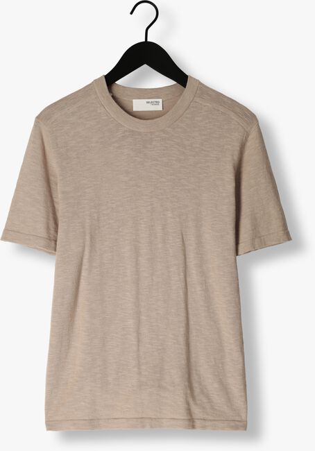 SELECTED HOMME T-shirt SLHBERG LINEN SS KNIT TEE NOOS en beige - large