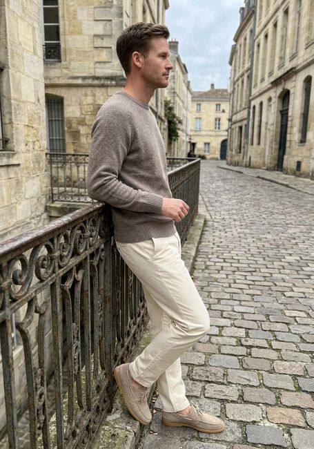 STEFANO LAURAN Pull CREW L en taupe - large