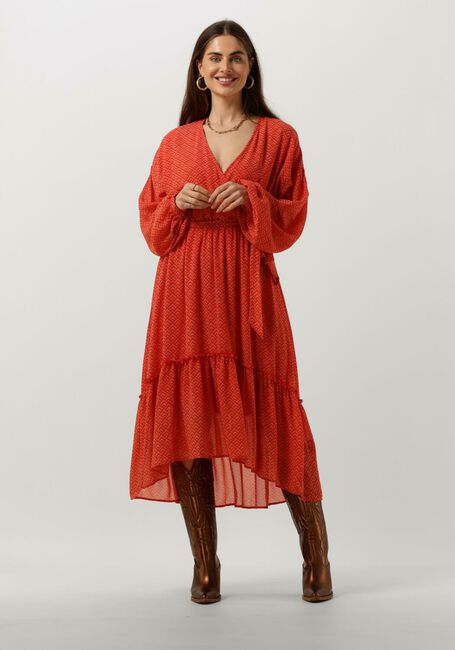 Oranje COLOURFUL REBEL Midi jurk EMBLA SMALL GEO BALLOON SLEEVE MIDI DRESS - large