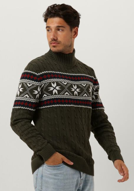 Donkergroene SELECTED HOMME Coltrui SLHFLAKE LS KNIT CABLE HIGH NE - large