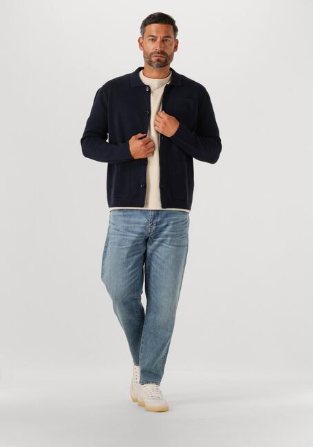 Donkerblauwe SELECTED MEN Vest SLHMIKE LIGHT LS KNIT RELAXED POLO CARDIGAN - large