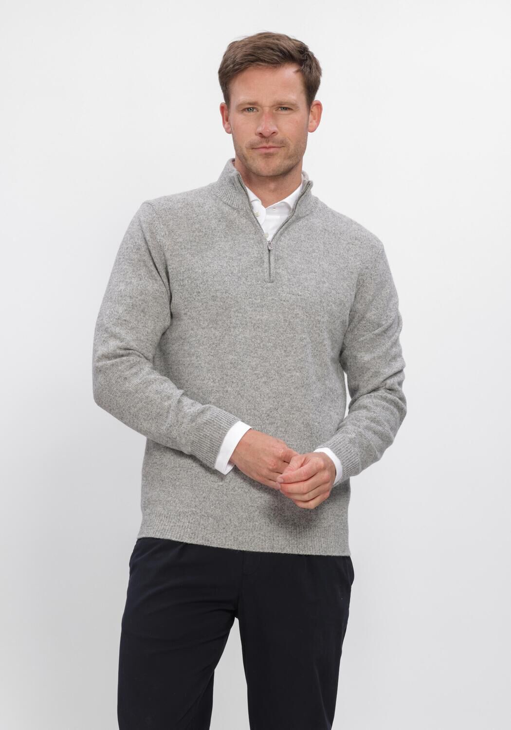 Lichtgrijze PROFUOMO Trui PULLOVER HALF ZIP - large