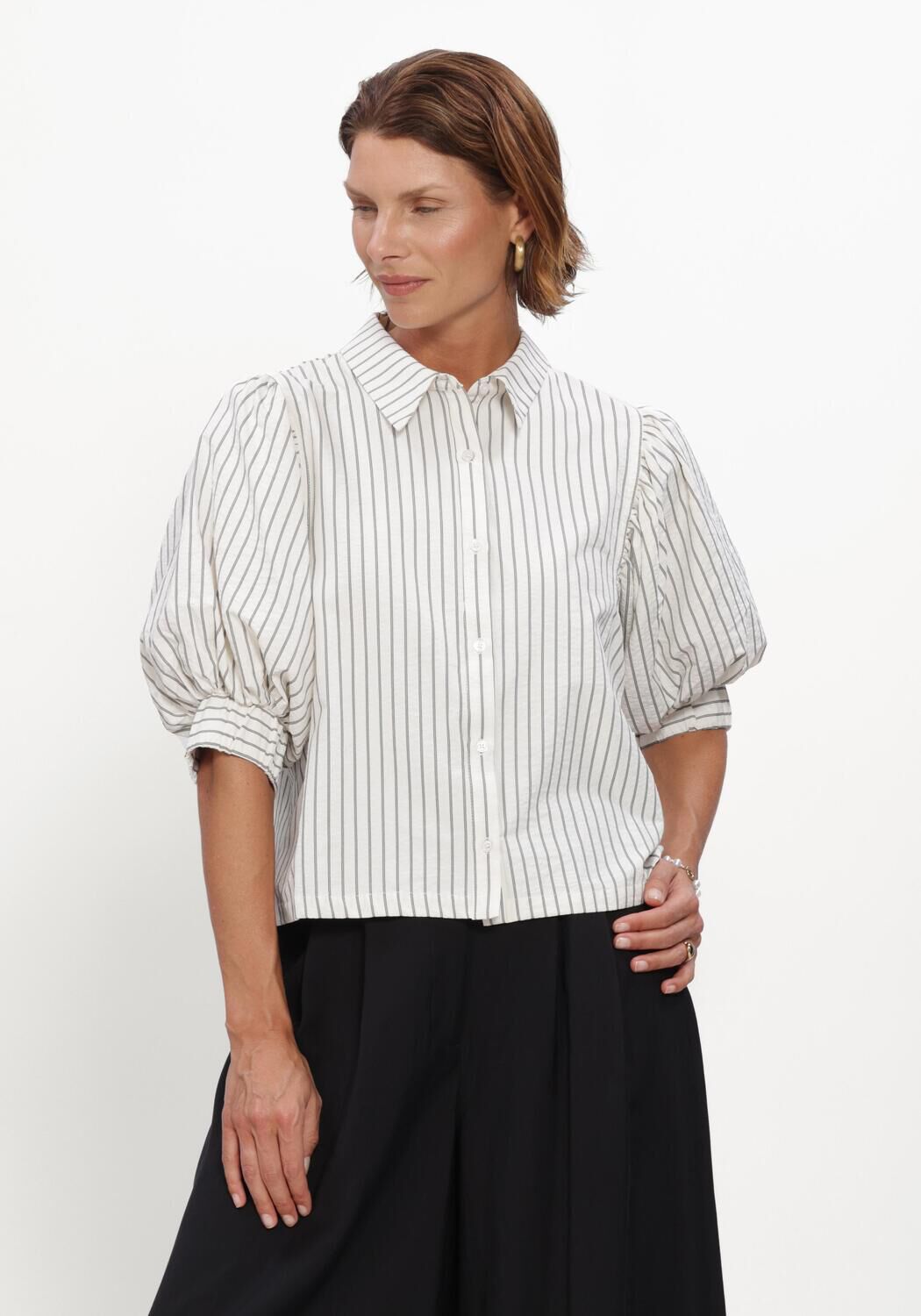 Ecru NEO NOIR  ETTA SLIM STRIPE SHIRT - large