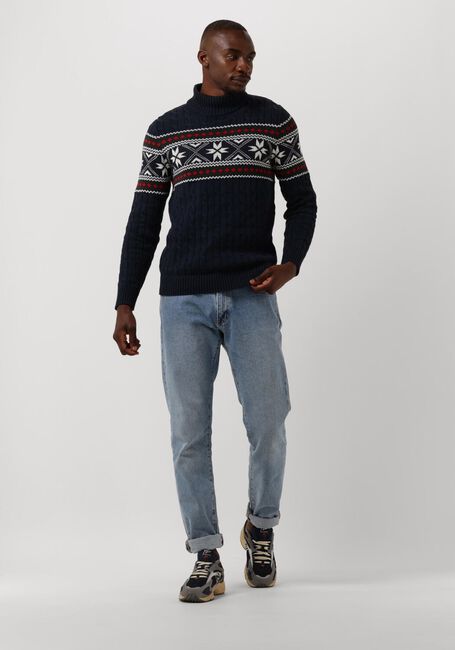 Blauwe SELECTED MEN Coltrui SLHFLAKE LS KNIT CABLE HIGH NE - large